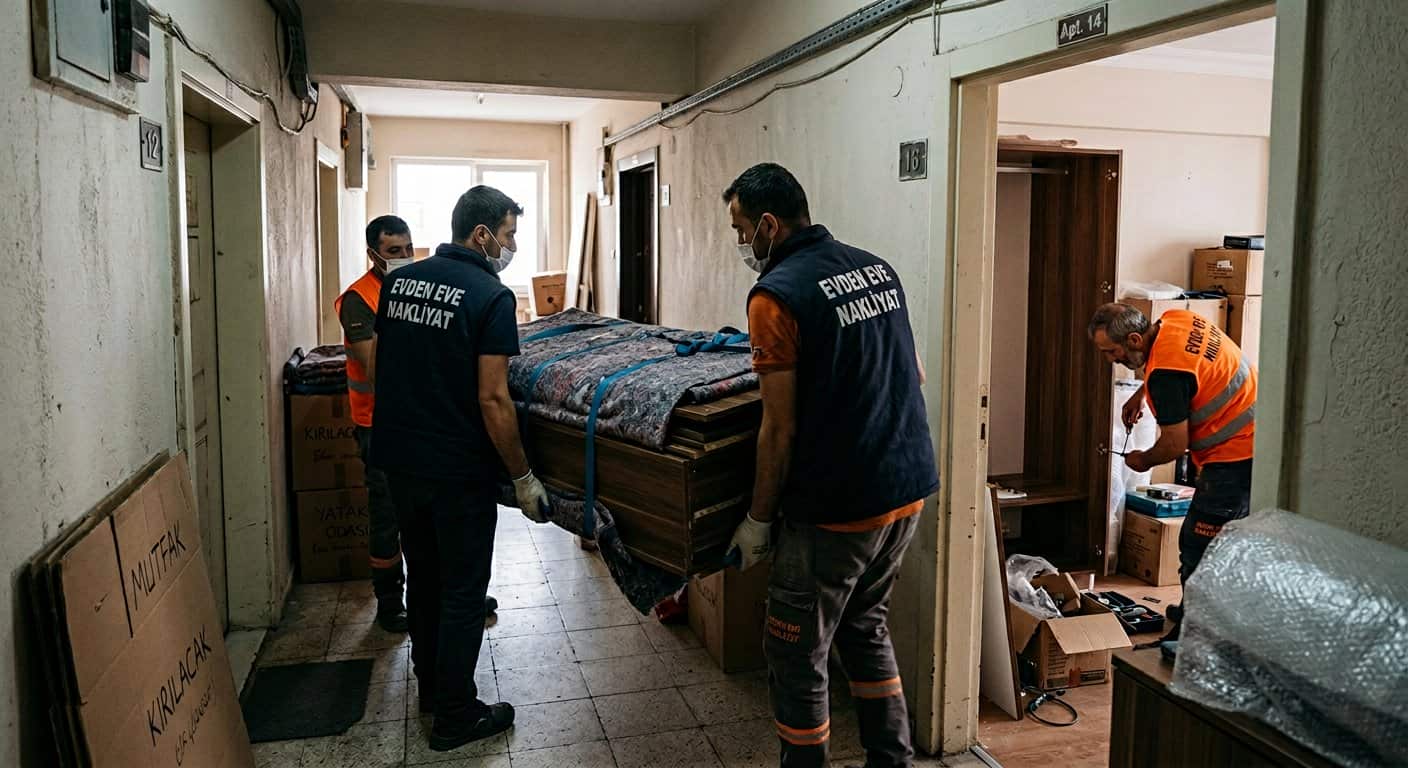 Yüksek Kat Taşımacılığı kapsamında apartman koridorunda agir dolap tasima