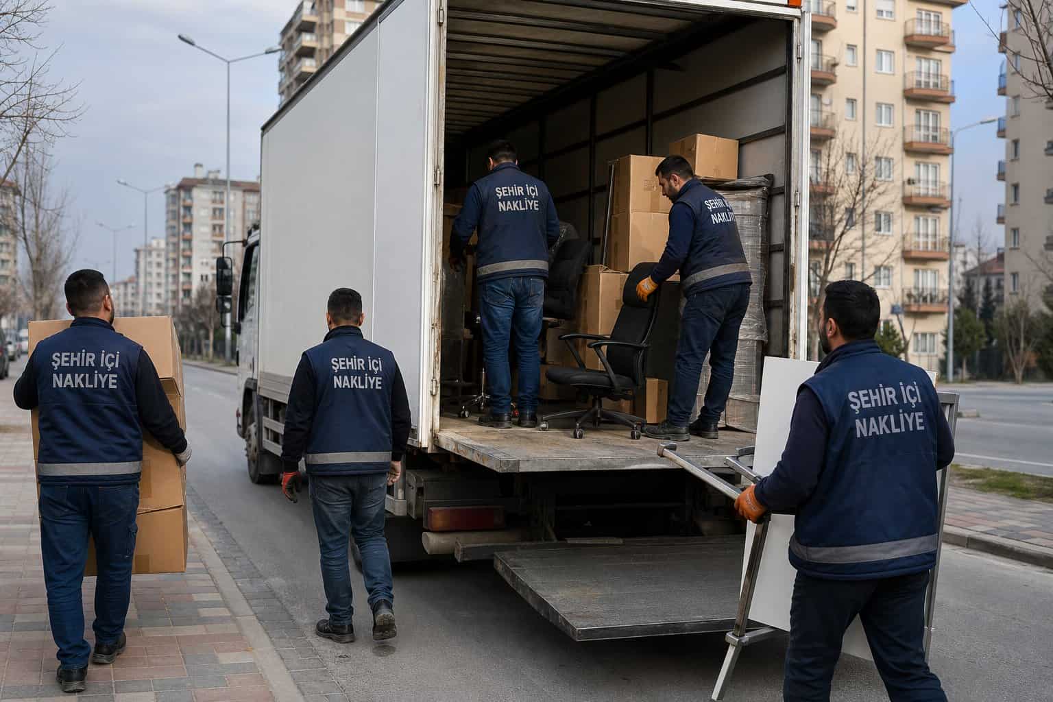 Ofis Taşımacılığı - hidrolik platformda ekip hazirligi