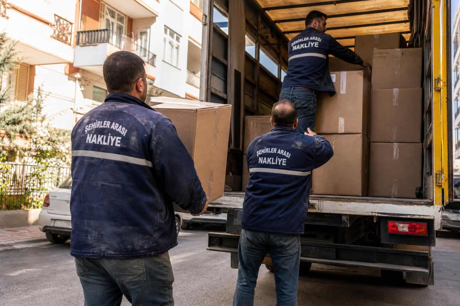 Çorlu Evden Eve Nakliyat kapsamında kapali kasaya uzun esya yerlestiren ikili ekip