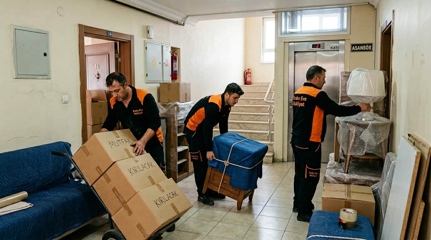 Saray Evden Eve Nakliyat kapsamında mavi koltuklu oda duzenlemesi