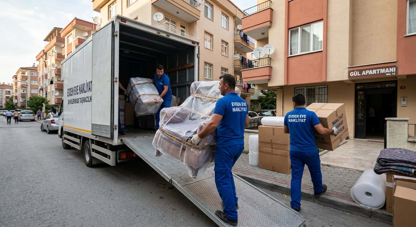 Kapaklı Evden Eve Nakliyat kapsamında paketli esyalari kapali kasa kamyona yukleme