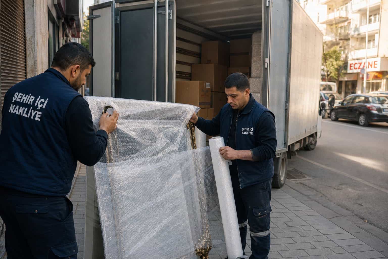 Piyano Taşıma kapsamında paketli yatak veya panelin sokakta tasinmasi