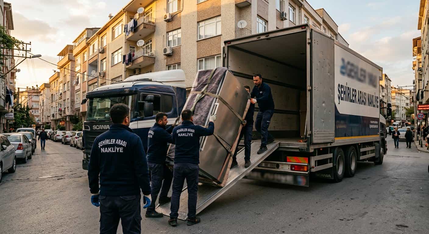 Ergene Evden Eve Nakliyat - siyah kamyon yaninda toplanan tasima ekibi